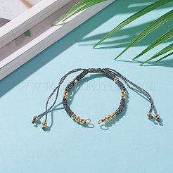 調節可能なポリエステル編みひもブレスレット作り  メタリックコード付き  真鍮ビーズ  304ステンレススチール丸カン  濃いグレー  5-1/2~11-3/8インチ（14~29cm）&nbsp;AJEW-JB00892-05