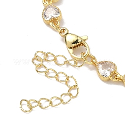 Heart Brass Pave Cubic Zirconia Link Chain Bracelets for Women&nbsp;BJEW-P385-07G-02