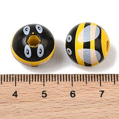 印刷されたシマウッドビーズ  ミツバチの模様でラウンド  スプレー式塗料  ブラック  16mm  穴：4~4.5mm&nbsp;WD-CBA91F0-07