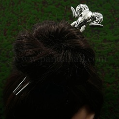合金髪フォーク  女性用バイキングヘアアクセサリー  ヤギ  アンティークシルバー  100x65mm&nbsp;PW-WG805BF-01