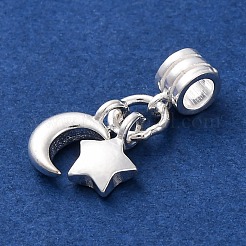 925 Sterling Silver Star & Moon European Dangle Charms&nbsp;STER-G045-08S