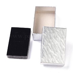 厚紙紙ジュエリーセットボックス  黒いスポンジを使って  ネックレスとイヤリング用  長方形  銀  8.3x5.3x3cm&nbsp;CON-P012-01A
