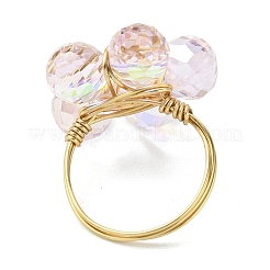 4色のガラスフラワー指輪4個  女性用真鍮ワイヤーラップリング  18KGP本金メッキ  内径：18mm  1pc /カラー&nbsp;RJEW-JR00825-02