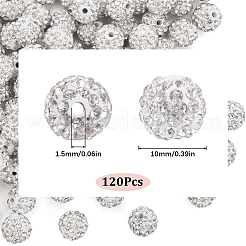 120個の舗装ディスコボールビーズ  樹脂粘土ラインストーンビーズ  ラウンド  クリスタル  10mm  穴：1.5mm  pp13（1.9~2mm）  6列ラインストーン&nbsp;RB-SC0004-84C