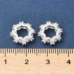 真鍮製キュービックジルコニアロンデルヨーロピアンビーズ  長持ちメッキ  大穴スペーサービーズ  銀  12x4mm  穴：6.5x6mm&nbsp;KK-A254-07S