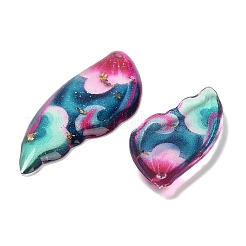 4個4スタイル透明エポキシ樹脂ペンダント  花柄の翼  スパンコールと金箔付き  ライトブルー  29~39x14〜X 2.5mm  穴：1mm&nbsp;RESI-B032-05A