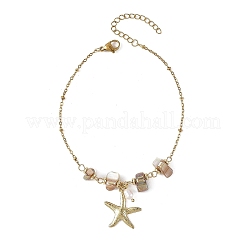 Ocean 304 Stainless Steel Starfish Charm Anklets with Natural Freshwater Shell Beads for Women&nbsp;AJEW-AN00869-01
