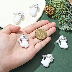 不透明樹脂ペンダント  スリープハット付きキャットチャーム  プラチナトーンの鉄ループ付き  ホワイト  34x25x7.5mm  穴：2mm&nbsp;RESI-CJC0012-22