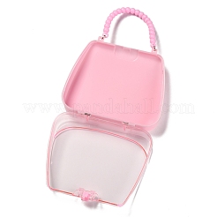 ハンドバッグプラスチックジュエリーボックス  プラスチックビーズハンドル付き  透明カバー  ピンク  14.2x15.8x5.55cm&nbsp;OBOX-F006-04