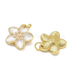 真鍮製エナメルペンダント  花のチャーム  ラックめっき  長持ちメッキ  カドミウムフリー＆鉛フリー  ゴールドカラー  15.5x15.5x3.7mm  穴：3mm&nbsp;KK-CBAD9DF-03G-C