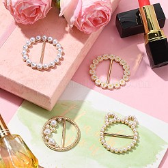 4個 4スタイル プラスチックパールスカーフバックルリング  女性の女の子のための合金クラスプホルダー  ゴールドカラー  30mm  1個/スタイル&nbsp;AJEW-CJ0001-49