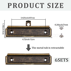 6袋 304ステンレススチール製クリップボードクリップ  事務用品  アンティークブロンズ  30x120x3mm  穴：4.5mmと6.5mm&nbsp;FIND-CP0003-99