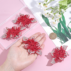 鉄製シュークリップ4個  ポリエステルの花付き  プラチナ  レッド  60mm&nbsp;HJEW-HY00185