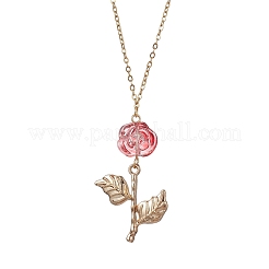 5個 5色 304ステンレススチールアズキチェーンネックレス  ガラスペンダントネックレス  花バラ  ミックスカラー  17.52インチ（44.5cm）  1pc /カラー&nbsp;NJEW-JN04769