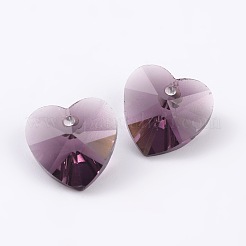 ロマンチックなバレンタインデーアイデアガラスチャーム  ファセットハートチャーム  パープル  10x10x5mm  穴：1mm&nbsp;X-G030V10mm-12