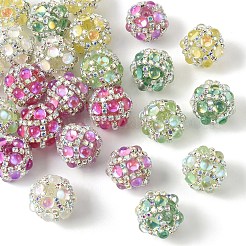 12Pcs 6 Colors Sparkling Acrylic Encrusted Round Beads&nbsp;CLAY-YW0002-65