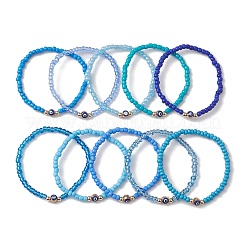10Pcs 10 Styles Blue Color Palette Glass Seed Beaded Stretch Bracelets Sets&nbsp;BJEW-MZ00096