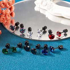 12個 6色 キュービックジルコニア ダイヤモンド スタッドピアス  女性用ガンメタルステンレスジュエリー  ミックスカラー  6mm  ピン：0.9mm  2個/カラー&nbsp;EJEW-TA0001-09