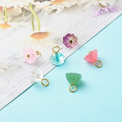 ガラスチャーム  金色の鉄のヘッドピン付き  ハスのポッド  ミックスカラー  12x10mm  穴：3.5x3mm&nbsp;PALLOY-JF00809