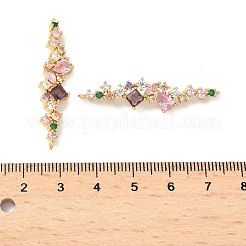 真鍮パヴェのカラフルなキュービックジルコニアフラワーリンクコネクターチャーム  18KGP本金メッキ  40x9x4mm  穴：1mm&nbsp;KK-Z139-07G