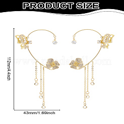 女性用合金ガラスタッセルカフイヤリング1組  バラと蝶  ゴールドカラー  112x43mm&nbsp;EJEW-LP0001-65