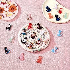 24個の猫アクリルチャームペンダントカラフルな猫チャームミニ子猫ペンダントジュエリーネックレスイヤリング作り工芸品  ミックスカラー  24.8x16.8mm  穴：1.5mm&nbsp;JX514A
