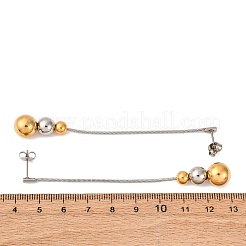 304ステンレススチール製ツートンラウンドタッセルスタッドピアス  ゴールデン·ステンレス鋼色  85x10mm&nbsp;LS-EJEW-A136-05B-GP