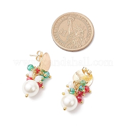 ガラスダングルスタンドピアス  ラウンド  シェルパール付き  ゴールドカラー  31x10mm&nbsp;EJEW-TA00676