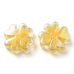 UVメッキアクリルビーズ  虹色の  二層ビーズ  クローバー  ゴールド  25x25x8mm  穴：3mm&nbsp;SACR-G033-03D