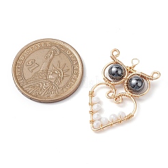 ガラスチャーム  銅線と  フクロウ  ホワイト  31~32x21x6.3mm  穴：1.7~2.2mm&nbsp;PALLOY-JF02718-02