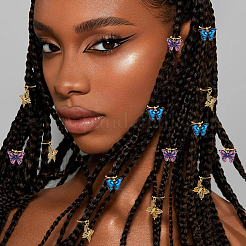 15Pcs 3 Styles Butterfly Printed Alloy Braiding Hair Pendant Decoration Clips&nbsp;OHAR-BM0001-04