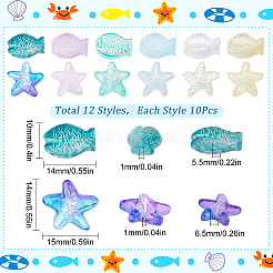 120個12スタイル透明スプレー塗装ガラスビーズ  ヒトデ＆魚  ミックスカラー  14x10~15x5.5~6.5mm  穴：1mm  10個/カラー&nbsp;GLAA-SC0001-72