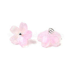 ガラスチャーム  花  プラチナトーンの真鍮ループとグリッターパウダー付き  グラデーションカラー  パールピンク  11x11x7mm  穴：1.8mm&nbsp;GLAA-G127-05H