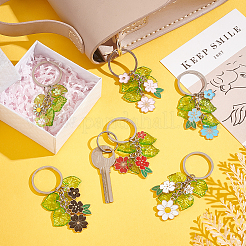 合金エナメルの花とプラスチックの葉のペンダントキーホルダー  鉄のスプリットキーリング付き  ミックスカラー  7~8.6cm  8色  1pc /カラー  8個/セット&nbsp;KEYC-AB00049