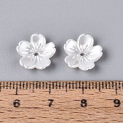 Absプラスチック模造真珠ビードキャップ  5  - 花びらの花  ホワイト  11.5x12x3mm  穴：1.5mm&nbsp;KY-Q004-03A