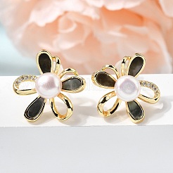 Brass Micro Pave Cubic Zirconia Stud Earrings&nbsp;AJEW-H158-04G