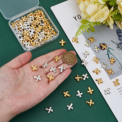 100 個 2 色の合金ビーズ  カドミウムフリー＆鉛フリー  クロス  ゴールデン＆シルバー  14x12.5x4mm  穴：2mm  50個/カラー&nbsp;FIND-ME0002-96