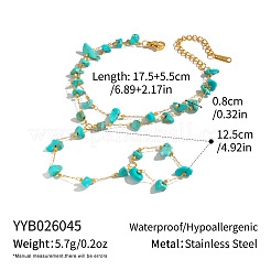 Synthetic Turquoise Chip 304 Stainless Steel Double Layer Hand Chain Ring Bracelets for Women&nbsp;HN5192