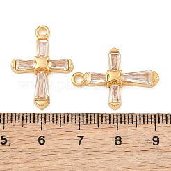 304ステンレススチールとガラスのペンダント  クロスチャーム  多面カット  18KGP本金メッキ  イオンプレーティング（ip）  長持ちメッキ  透明  24x17x3.5mm  穴：2mm&nbsp;GL-CBA5A59-02G-03