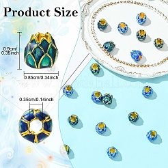 金メッキ合金ヨーロピアンビーズ10個  大穴ビーズ  エナメル  蓮  ブルー  9x8.5mm  穴：3.5mm&nbsp;MPDL-YW0001-05A