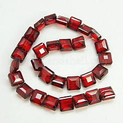 電気メッキガラスビーズ  パール光沢メッキ  多面カット  正方形  暗赤色  13x13x7.5mm  穴：1mm&nbsp;EGLA-H002-E-04