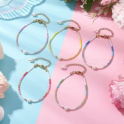 女性用ガラスシードビーズブレスレット  シェルパール＆真鍮ビーズ付き  ミックスカラー  7-1/8インチ（18cm）&nbsp;BJEW-MZ00134