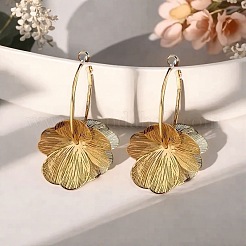 合金フープピアス  花  ゴールドカラー  52x37mm&nbsp;FS-WG33705-01