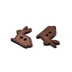 2穴のウサギの木製ボタン  染め  サドルブラウン  20x21x2.5mm  穴：2.2mm&nbsp;BUTT-Q046-03B