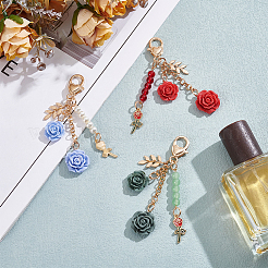3Pcs 3 Colors Resin Flower Pendant Decorations&nbsp;AJEW-LP0001-02