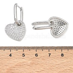真鍮製マイクロパヴェキュービックジルコニアフープピアス（女性用）  ハート  ラックめっき  長持ちメッキ  鉛フリー＆カドミウムフリー  プラチナ  29x17mm&nbsp;EJEW-A167-14P