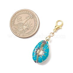 プリントされたタカラガイのペンダント装飾  合金製カニカン付き  ミックスカラー  43~44mm&nbsp;HJEW-JM03787