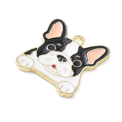 合金エナメルチャーム  犬のチャーム  ゴールドカラー  ブラック  20x18x1.5mm  穴：2mm&nbsp;AL-CBABBF0-01G