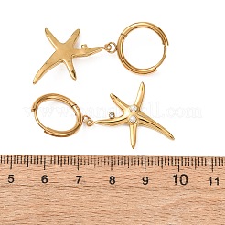 女性用304ステンレススチール製ラインストーン付きフープピアス  模造真珠ビーズ  ヒトデ  41x21mm&nbsp;EJEW-F417-01G-02
