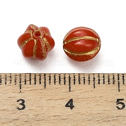 ガラスビーズ  ゴールドライン入り  カボチャ  レッドオレンジ  8x8mm  穴：1mm&nbsp;GLAA-C044-03I